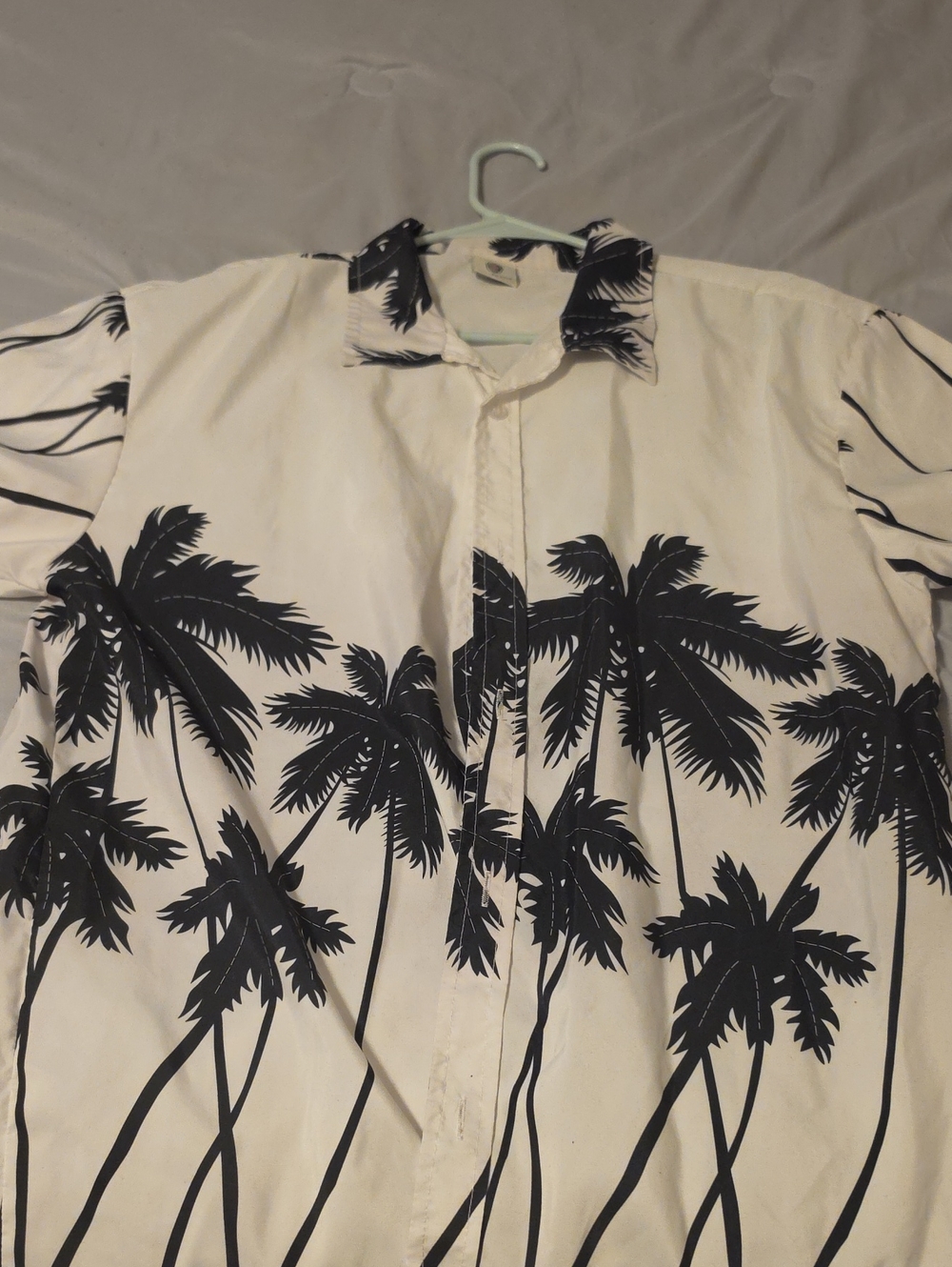 Men's White Short-Sleeve Palm Print Shirt